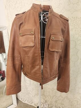 Butter Soft Leather!! Women's Tan Leather Military-Style Jacket